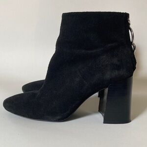 ZARA Suede Leather Chunky Heel Ankle Boots   Metal Accents Black Sz EU38